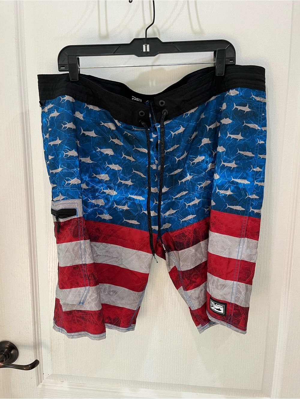 Men's American Flag Swim Trunks - Blue/Red Pelagic Board shorts 40 USA